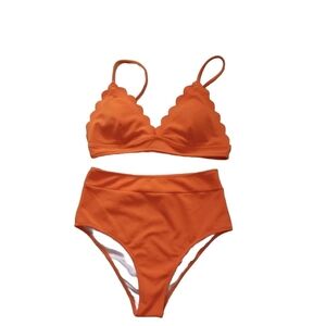 NWT Cupshe Women Swimsuit 2 Piece High Rise Bikini Set Orange Size Large 12-14